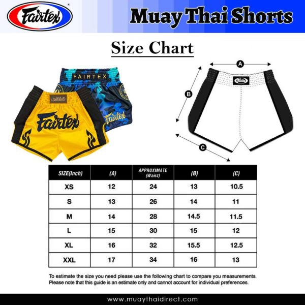 Fairtex Muay Thai Shorts Measurement Chart