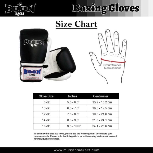 Boon Sport Gloves Measurement Chart